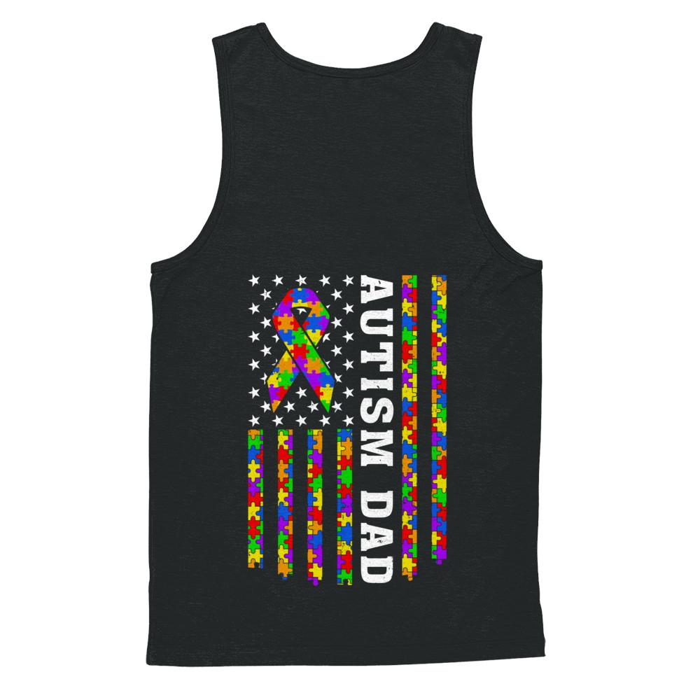 Proud Autism Dad Us Flag Autistic Daddy Fathers Day-T-Shirt & Hoodie-Unisex Tank-Black