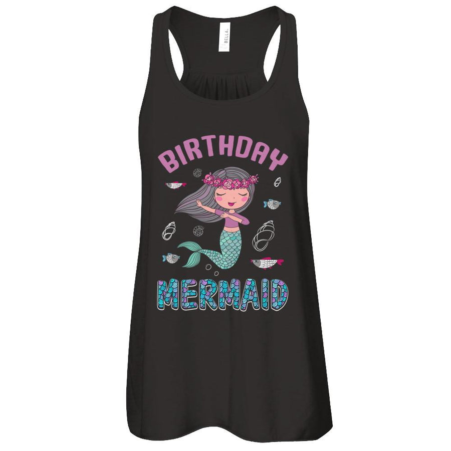 Birthday Mermaid Party Dabbing-T-Shirt & Tank Top-Women's Flowy Racerback Tank-Black