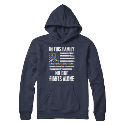In This Family No One Fights Alone Autism Awareness-T-Shirt & Hoodie-Pullover Hoodie-Navy