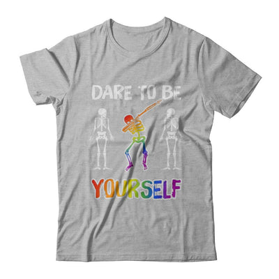 Dare To Be Yourself Funny Lgbt Skeleton-T-Shirt & Hoodie-Premium T-Shirt-Heather Gray