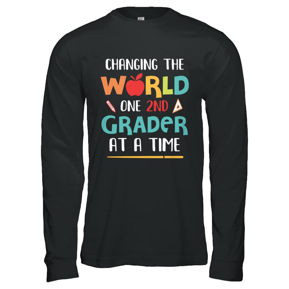 Changing The World One 2nd Grader Back To School Teacher-T-Shirt & Hoodie-Long Sleeve T-Shirt-Black