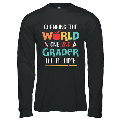 Changing The World One 2nd Grader Back To School Teacher-T-Shirt & Hoodie-Long Sleeve T-Shirt-Black