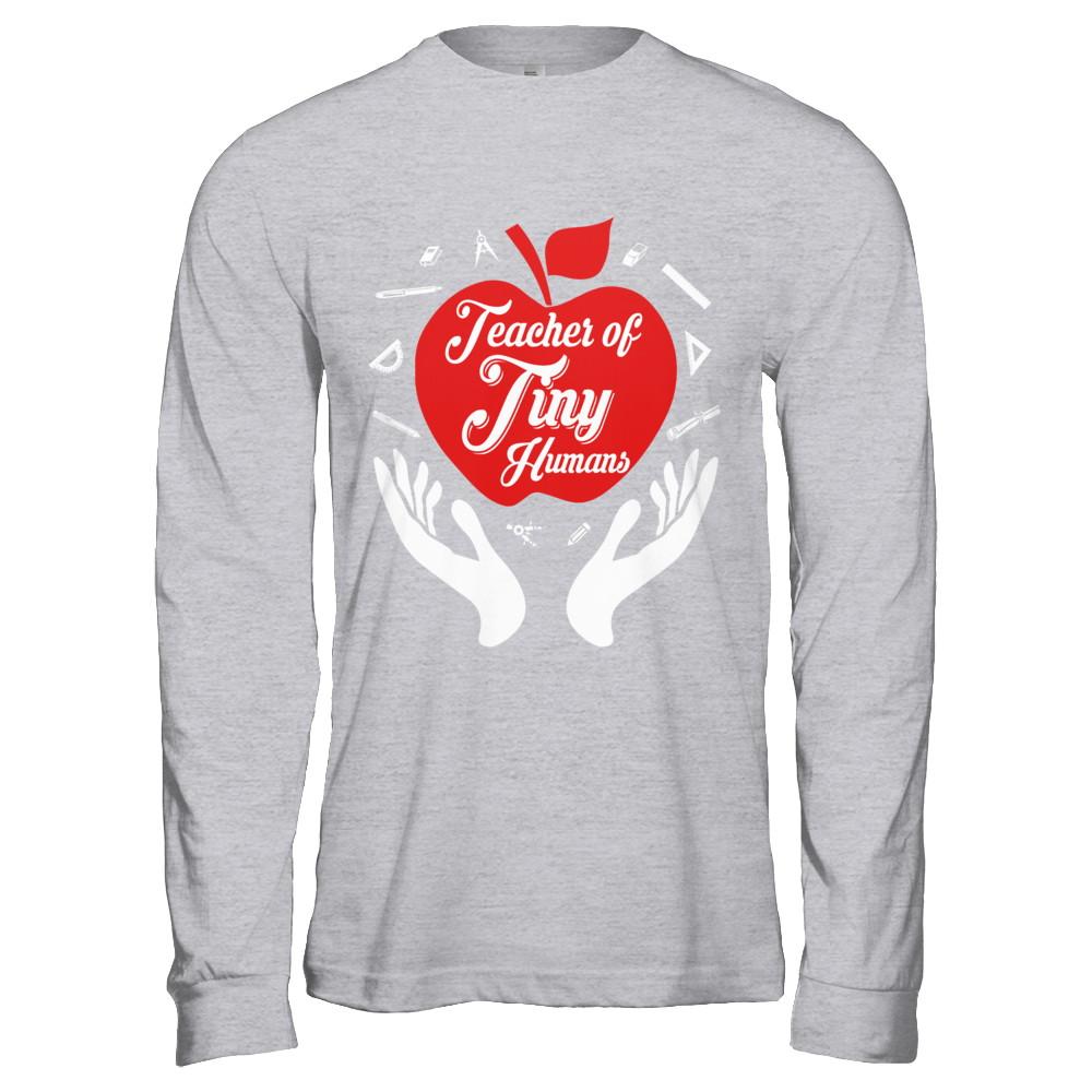 Kindergarten Preschool Teacher Tiny Humans-T-Shirt & Hoodie-Long Sleeve T-Shirt-Sport Grey