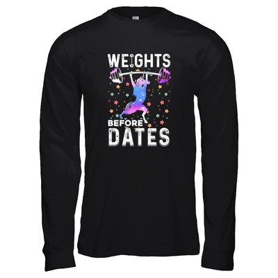 Weights Before Dates Unicorn Gym Weight Lifting-T-Shirt & Tank Top-Long Sleeve T-Shirt-Black