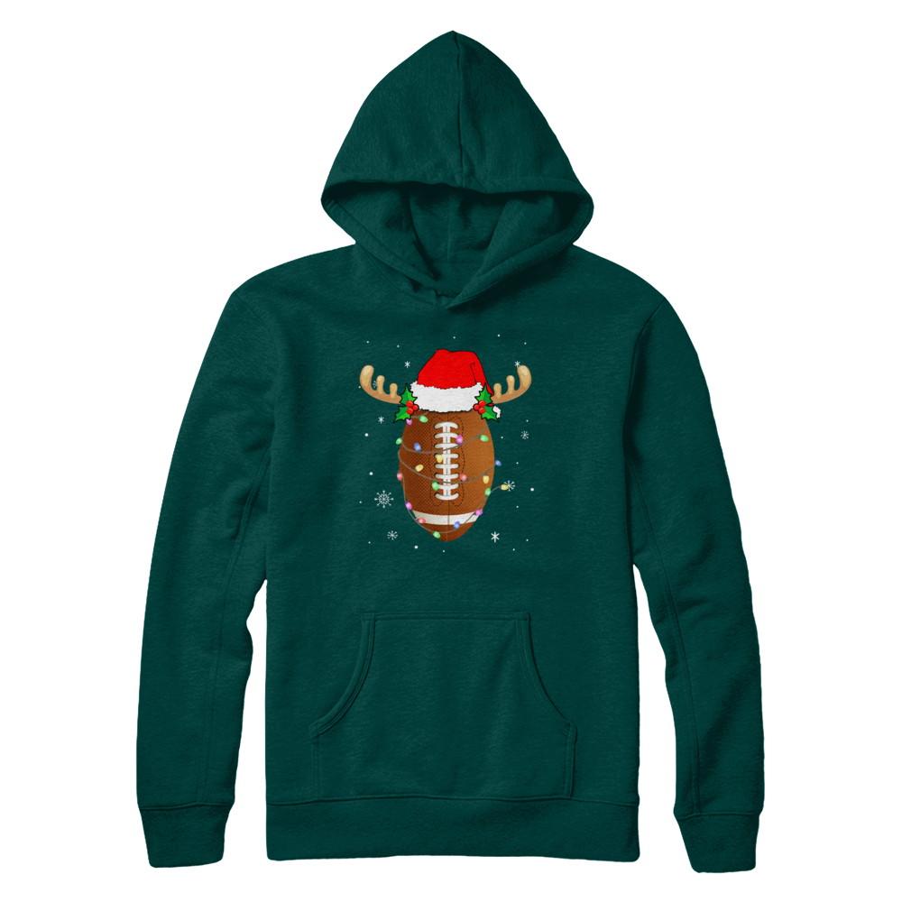 Santa Hat Football Reindeer Christmas Gifts-T-Shirt & Sweatshirt-Pullover Hoodie-Deep Forest