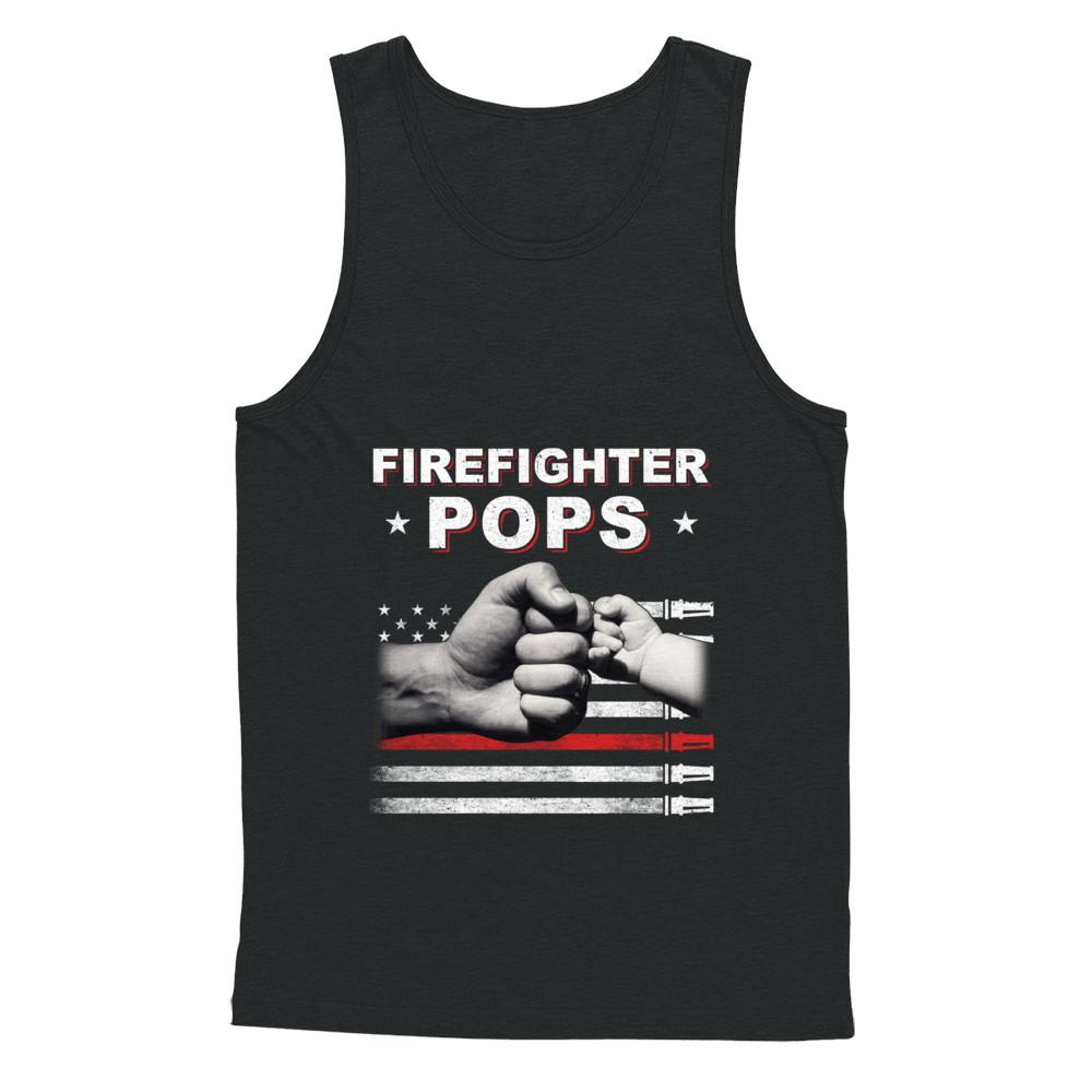 Firefighter Fireman Pops American Flag Fathers Day-T-Shirt & Hoodie-Unisex Tank-Black