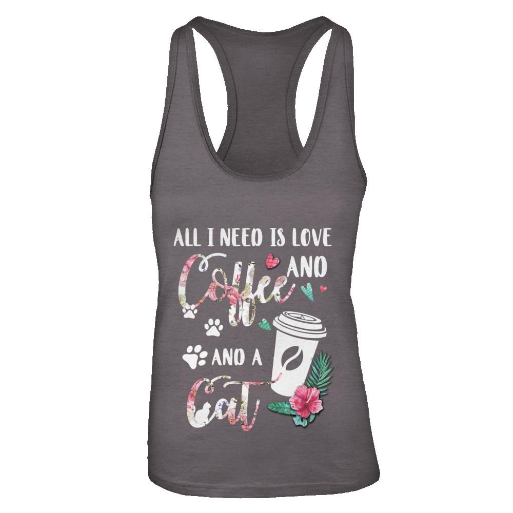All I Need Is Love And Coffee And A Cat-T-Shirt & Tank Top-Women's Ideal Racerback Tank-Dark Grey
