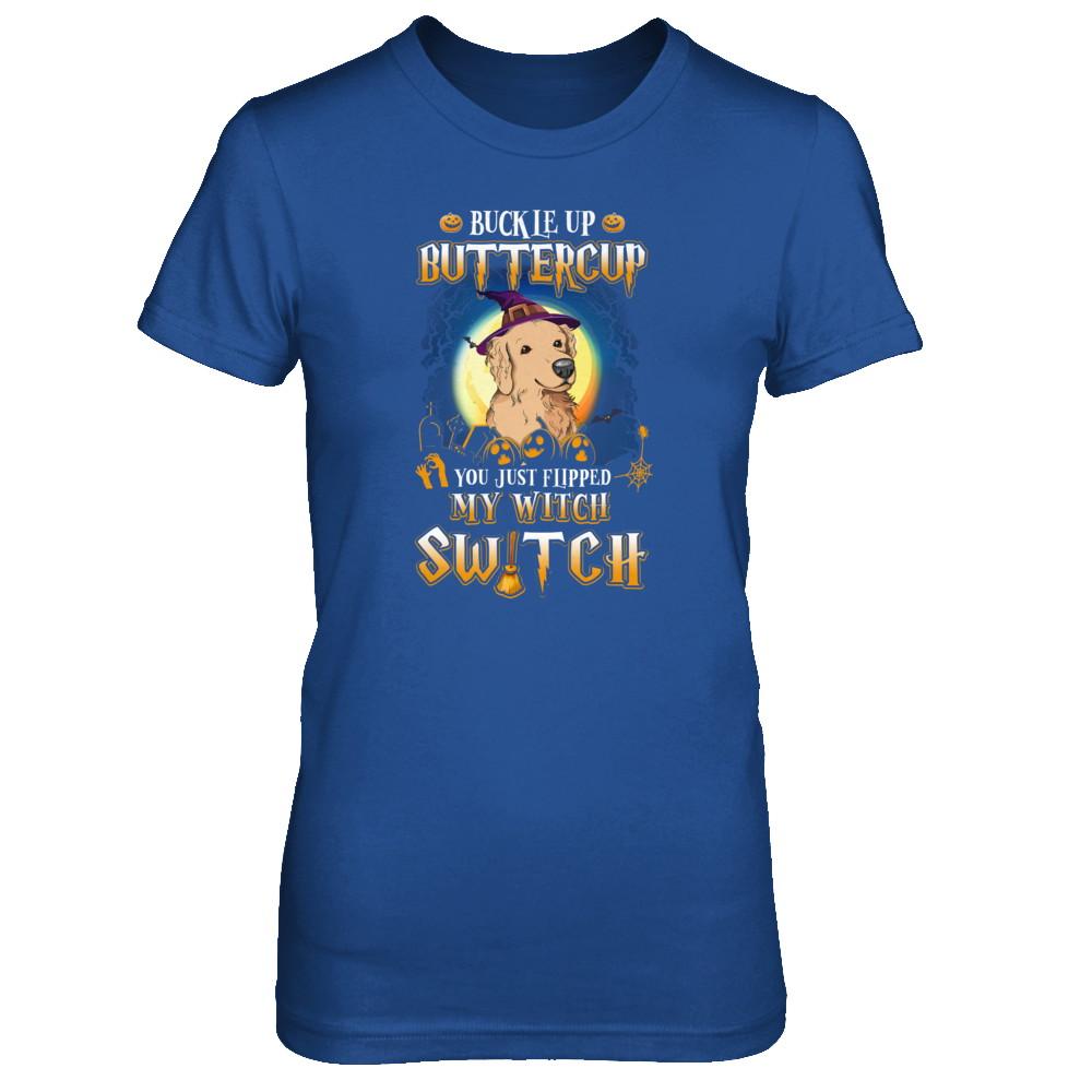 Buckle Up Buttercup Halloween Witch Golden Retriever Costume-T-Shirt & Tank Top-Women's T-Shirt-Royal