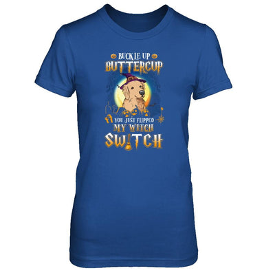 Buckle Up Buttercup Halloween Witch Golden Retriever Costume-T-Shirt & Tank Top-Women's T-Shirt-Royal