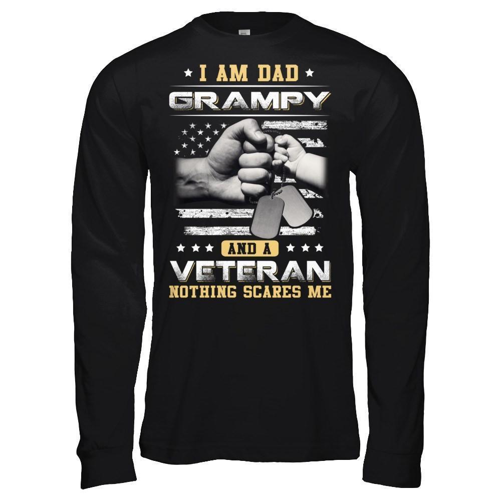 I'm A Dad Grampy And A Veteran Nothing Scares Me-T-Shirt & Hoodie-Long Sleeve T-Shirt-Black