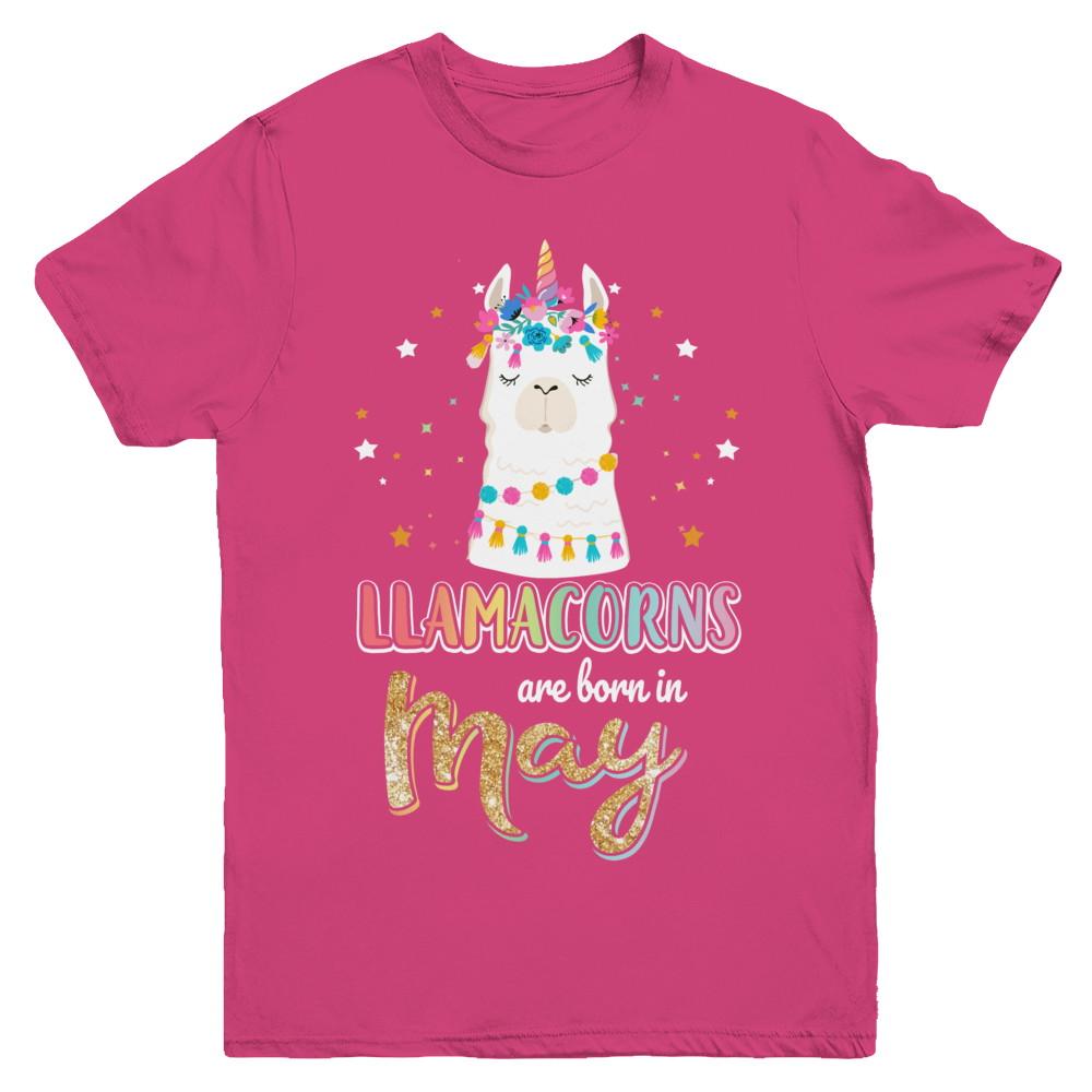 Llama Unicorn Llamacorns Born In May Birthday Gift Youth-Youth Shirt-Youth T-Shirt-Heliconia