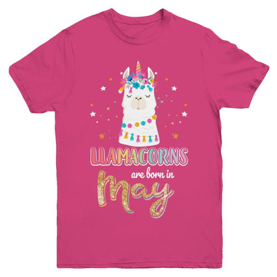 Llama Unicorn Llamacorns Born In May Birthday Gift Youth-Youth Shirt-Youth T-Shirt-Heliconia