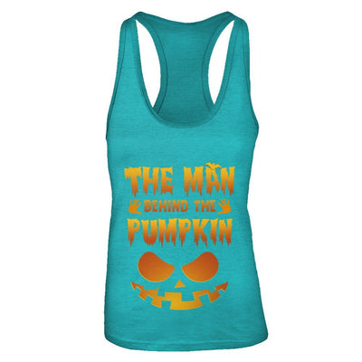 The Man Behind The Pumpkin Funny Pregnant Halloween-T-Shirt & Tank Top-Women's Ideal Racerback Tank-Tahiti Blue