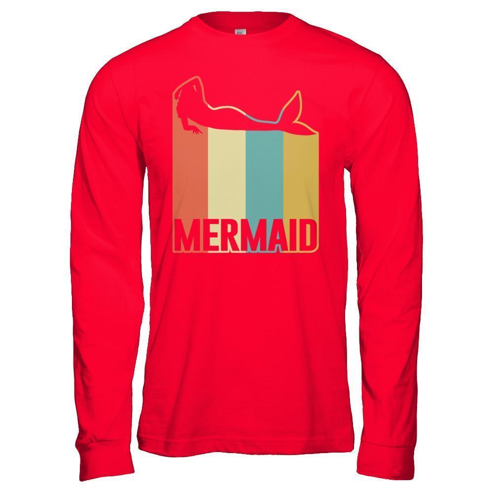 Classic Vintage Retro Style Mermaid-T-Shirt & Hoodie-Long Sleeve T-Shirt-Red