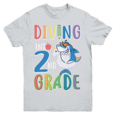 Diving Into 2nd Grade Back To School Shark Youth-Youth Shirt-Youth T-Shirt-Sport Grey