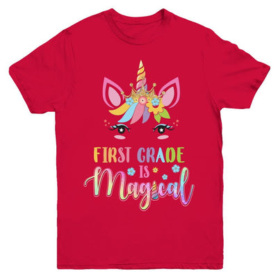First Grade Is Magical Unicorn Back To School 1st Grade Youth-Youth Shirt-Youth T-Shirt-Red