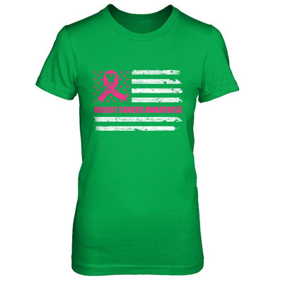 Pink Ribbon Breast Cancer Awareness US Flag-T-Shirt & Hoodie-Women's T-Shirt-Irish Green