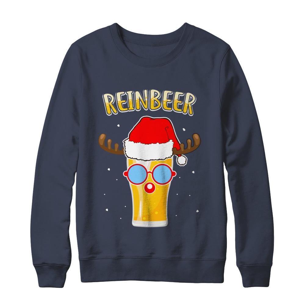 Funny Christmas Gift Beer Reindeer Lovers Reinbeer-T-Shirt & Sweatshirt-Crewneck Sweatshirt-Navy