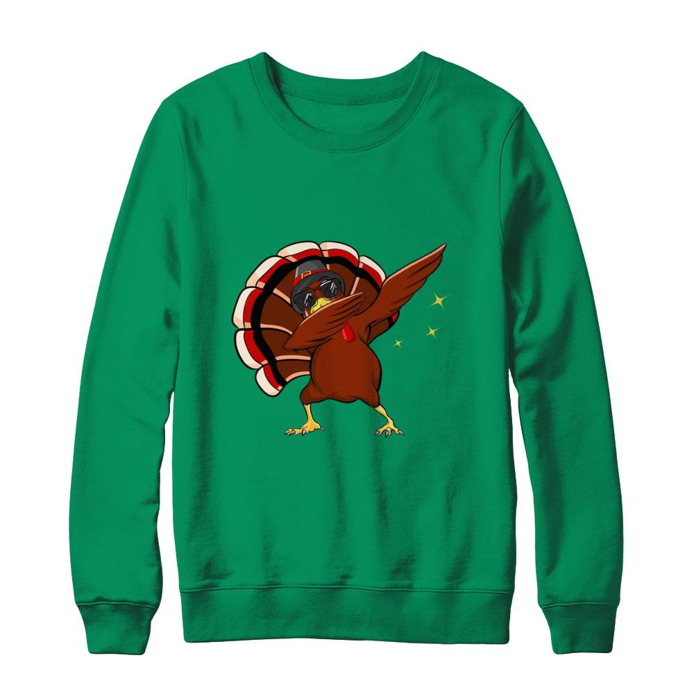 Dabbing Turkey Funny Thanksgiving-T-Shirt & Sweatshirt-Crewneck Sweatshirt-Irish Green