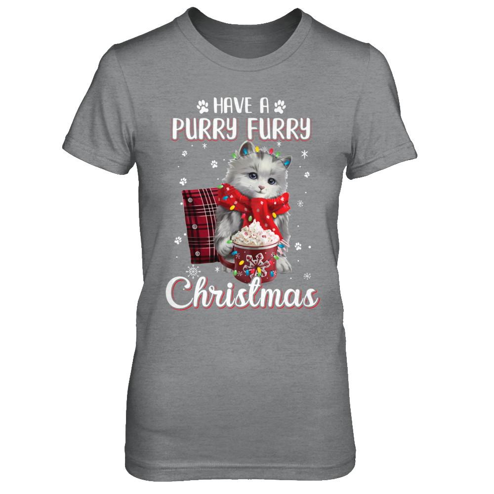 Have A Purry Furry Christmas Funny Holiday Xmas Cat-T-Shirt & Sweatshirt-Women's T-Shirt-Sport Grey