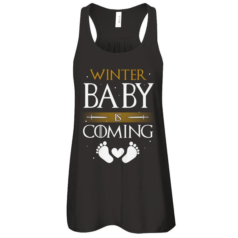 Winter Baby Is Coming Humor Maternity Pregnant-T-Shirt & Tank Top-Women's Flowy Racerback Tank-Black