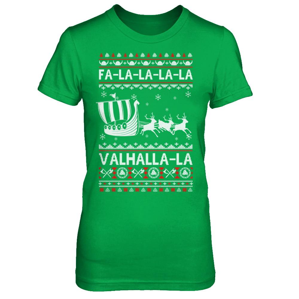 Fa La La Valhalla Viking Ship Ugly Christmas Sweater-T-Shirt & Sweatshirt-Women's T-Shirt-Irish Green