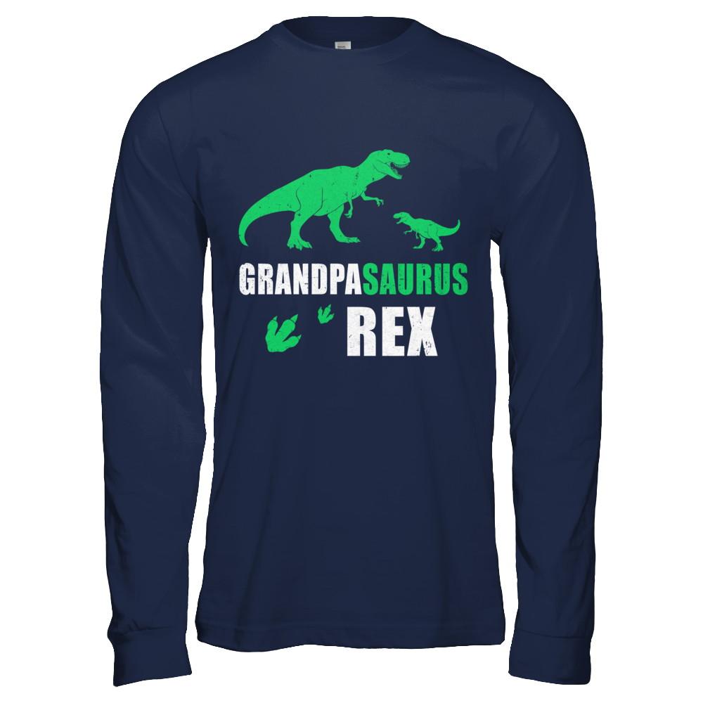 Dinosaur T-Rex Grandpasaurus Grandpa Saurus Fathers Day-T-Shirt & Hoodie-Long Sleeve T-Shirt-Navy