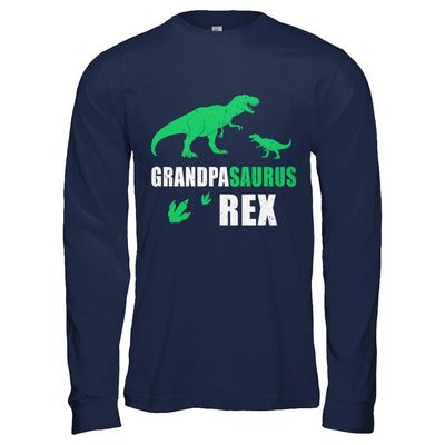 Dinosaur T-Rex Grandpasaurus Grandpa Saurus Fathers Day-T-Shirt & Hoodie-Long Sleeve T-Shirt-Navy