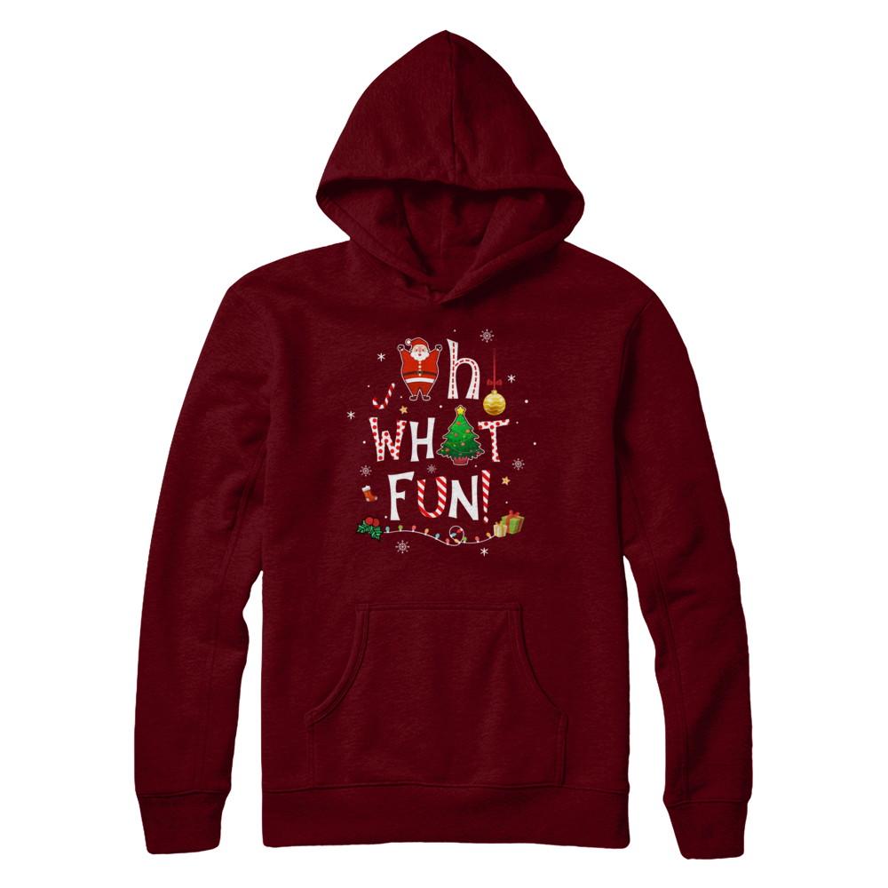 Oh What Fun Christmas Tree Funny Xmas-T-Shirt & Sweatshirt-Pullover Hoodie-Maroon