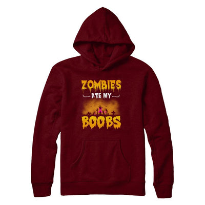 Zombies Ate My Boobs Breast Cancer Pink Halloween-T-Shirt & Hoodie-Pullover Hoodie-Maroon