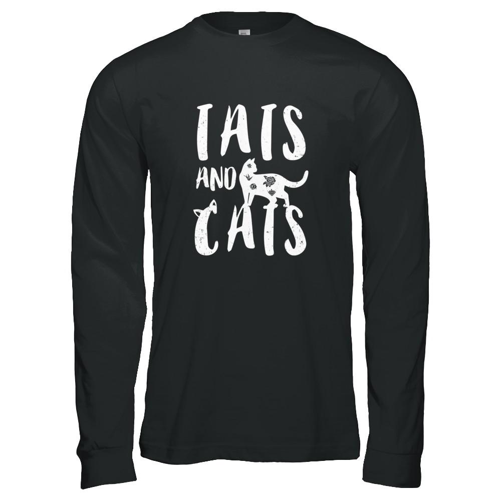 Funny Cat Tats Cat Tattoos Lover-T-Shirt & Tank Top-Long Sleeve T-Shirt-Black