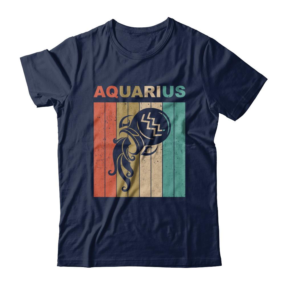 Vintage Aquarius Zodiac January February Birthday Gift-T-Shirt & Hoodie-Classic T-Shirt-Navy