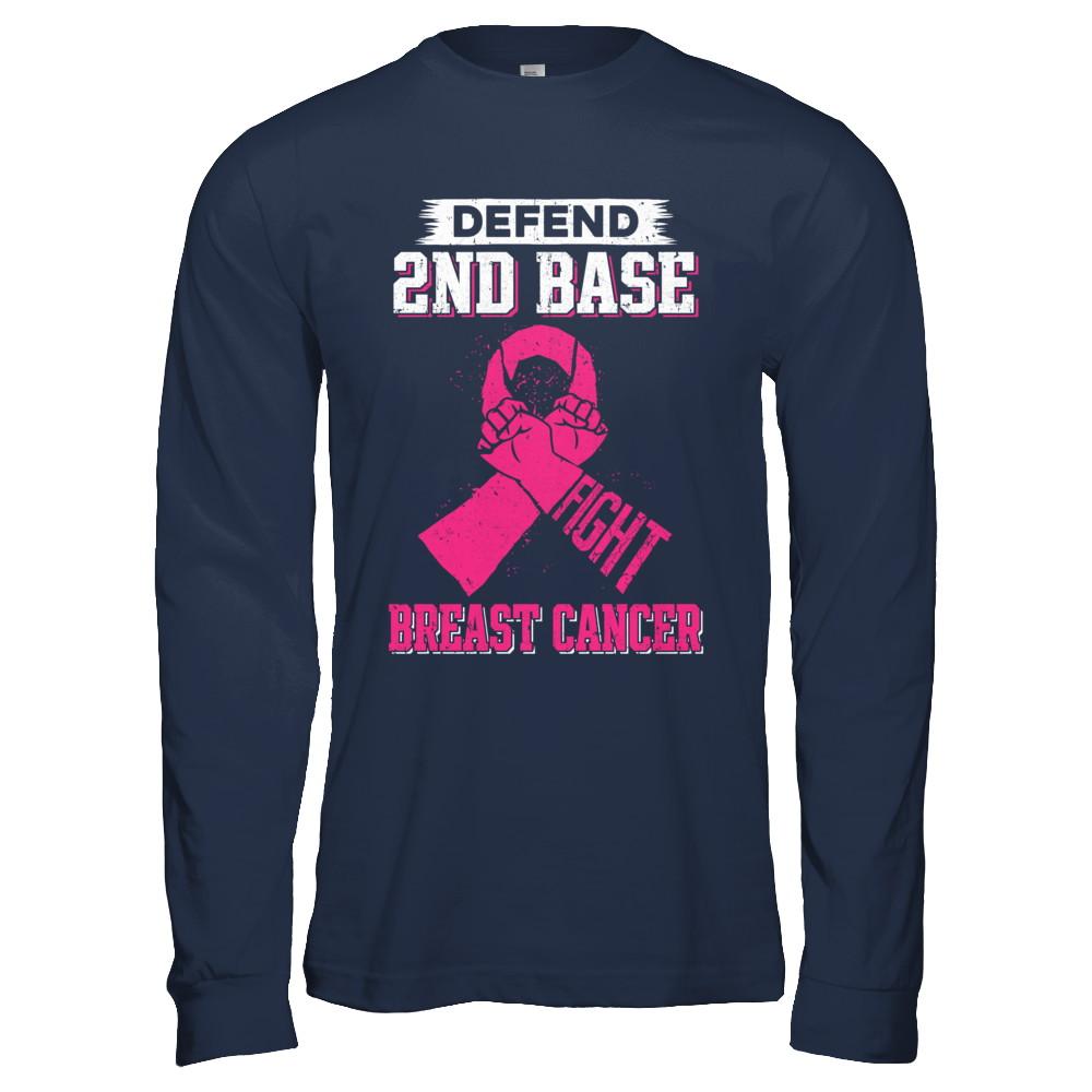 Defend 2nd Base Fight Breast Cancer Awareness-T-Shirt & Hoodie-Long Sleeve T-Shirt-Navy