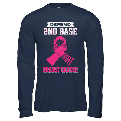 Defend 2nd Base Fight Breast Cancer Awareness-T-Shirt & Hoodie-Long Sleeve T-Shirt-Navy