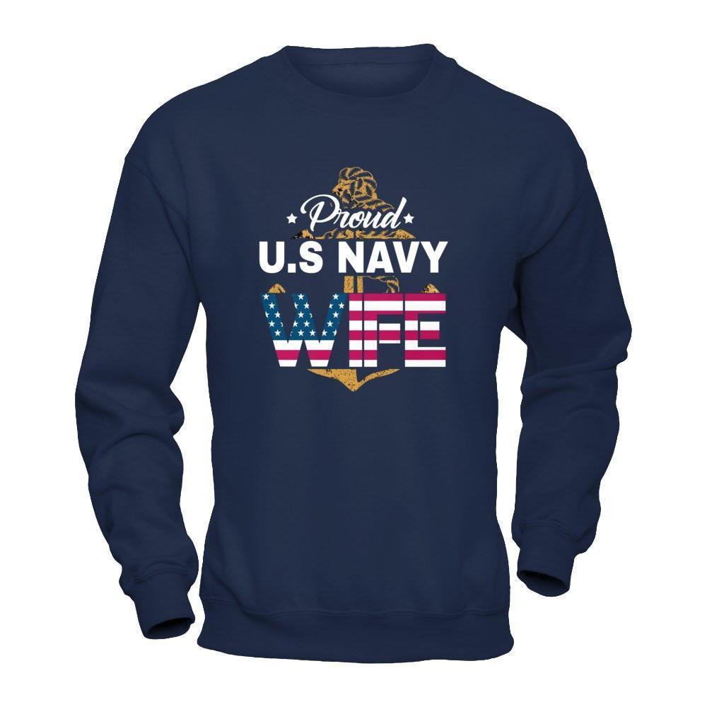 Proud US Navy Wife-T-Shirt & Hoodie-Crewneck Sweatshirt-Navy