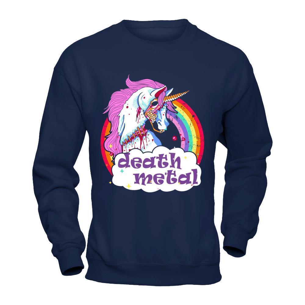 Zombie Unicorn Death Metal-T-Shirt & Hoodie-Crewneck Sweatshirt-Navy