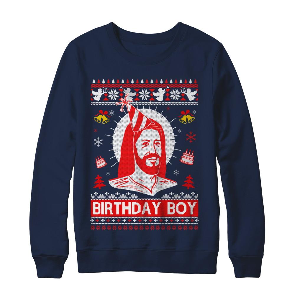Jesus Birthday Boy Ugly Christmas Sweater-T-Shirt & Sweatshirt-Crewneck Sweatshirt-Navy