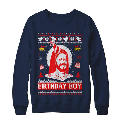 Jesus Birthday Boy Ugly Christmas Sweater-T-Shirt & Sweatshirt-Crewneck Sweatshirt-Navy