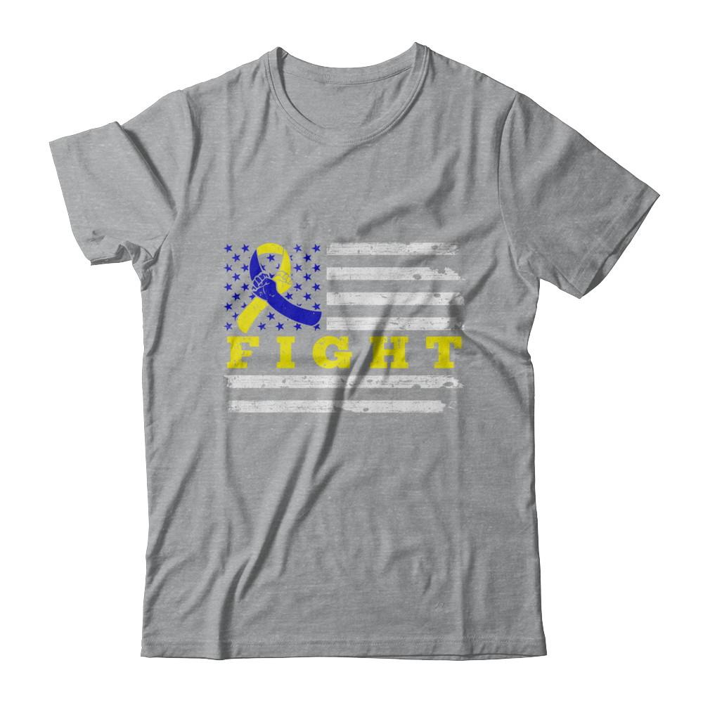 Fight Blue Yellow Ribbon US Flag Down Syndrome Awareness-T-Shirt & Hoodie-Classic T-Shirt-Sport Grey