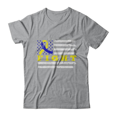 Fight Blue Yellow Ribbon US Flag Down Syndrome Awareness-T-Shirt & Hoodie-Classic T-Shirt-Sport Grey