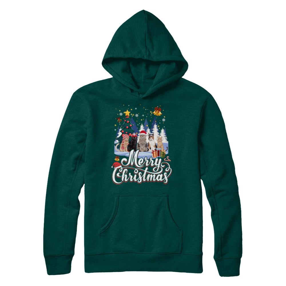 Merry Christmas Cat Women Girls Christmas Gift-T-Shirt & Sweatshirt-Pullover Hoodie-Deep Forest