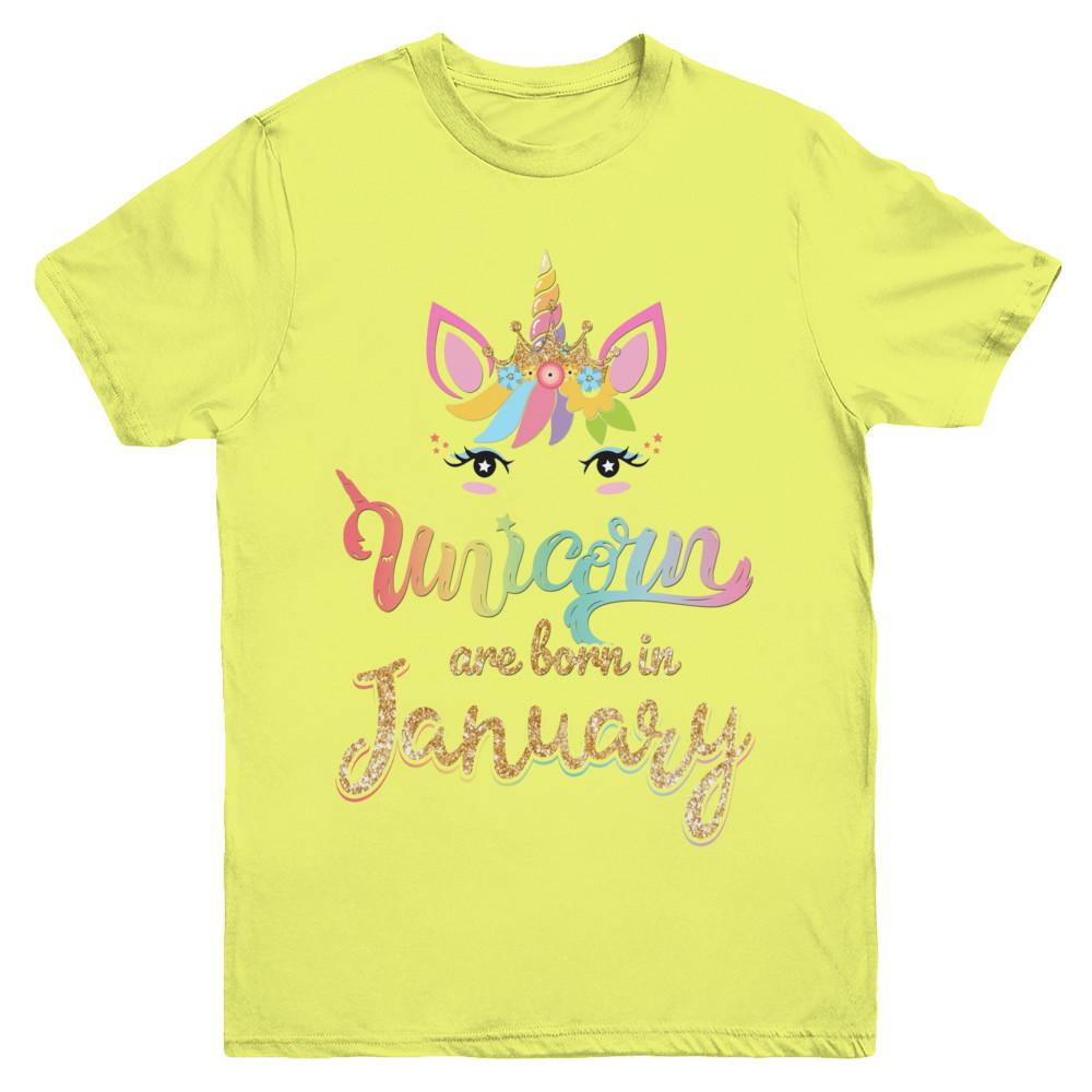 Cute Unicorns Are Born In January Birthday Gift Youth-Youth Shirt-Youth T-Shirt-Daisy