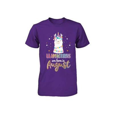 Llama Unicorn Llamacorns Born In August Birthday Gift Youth-Youth Shirt-