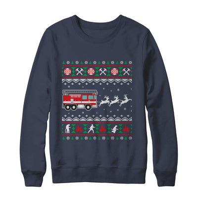 Merry Christmas Firefighter Fireman Ugly Sweater Gift-T-Shirt & Sweatshirt-Crewneck Sweatshirt-Navy