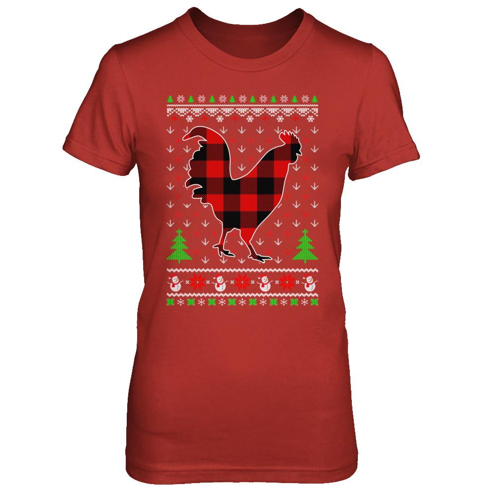 Funny Holiday Chicken Buffalo Plaid Ugly Christmas Sweater-T-Shirt & Sweatshirt-Women's T-Shirt-Red