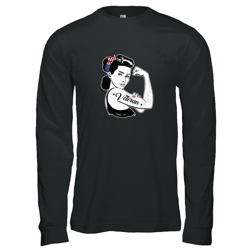 Woman Veteran Strong Girl America 4Th July-T-Shirt & Tank Top-Long Sleeve T-Shirt-Black