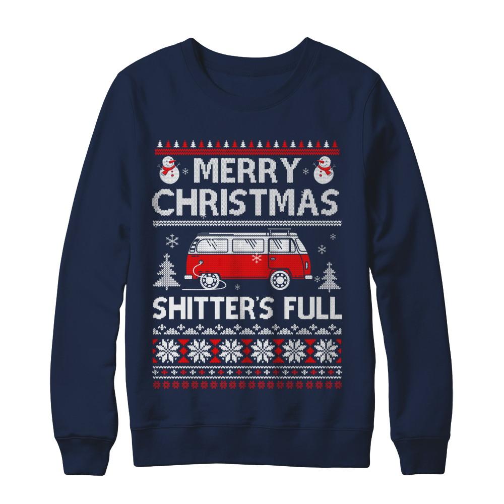 Merry Christmas Shitters Full Ugly Sweater-T-Shirt & Sweatshirt-Crewneck Sweatshirt-Navy