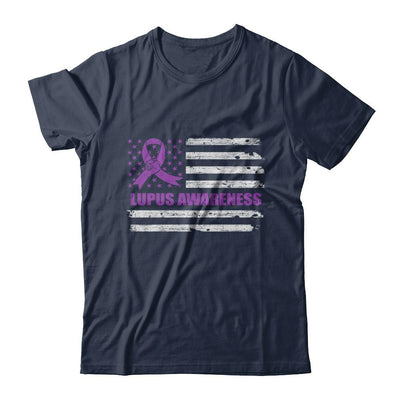Purple Ribbon Lupus Awareness US Flag-T-Shirt & Hoodie-Classic T-Shirt-Navy