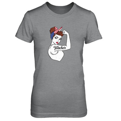 Teacher Vet Strong Woman American Flag Nursing 4Th Of July-T-Shirt & Tank Top-Women's T-Shirt-Sport Grey