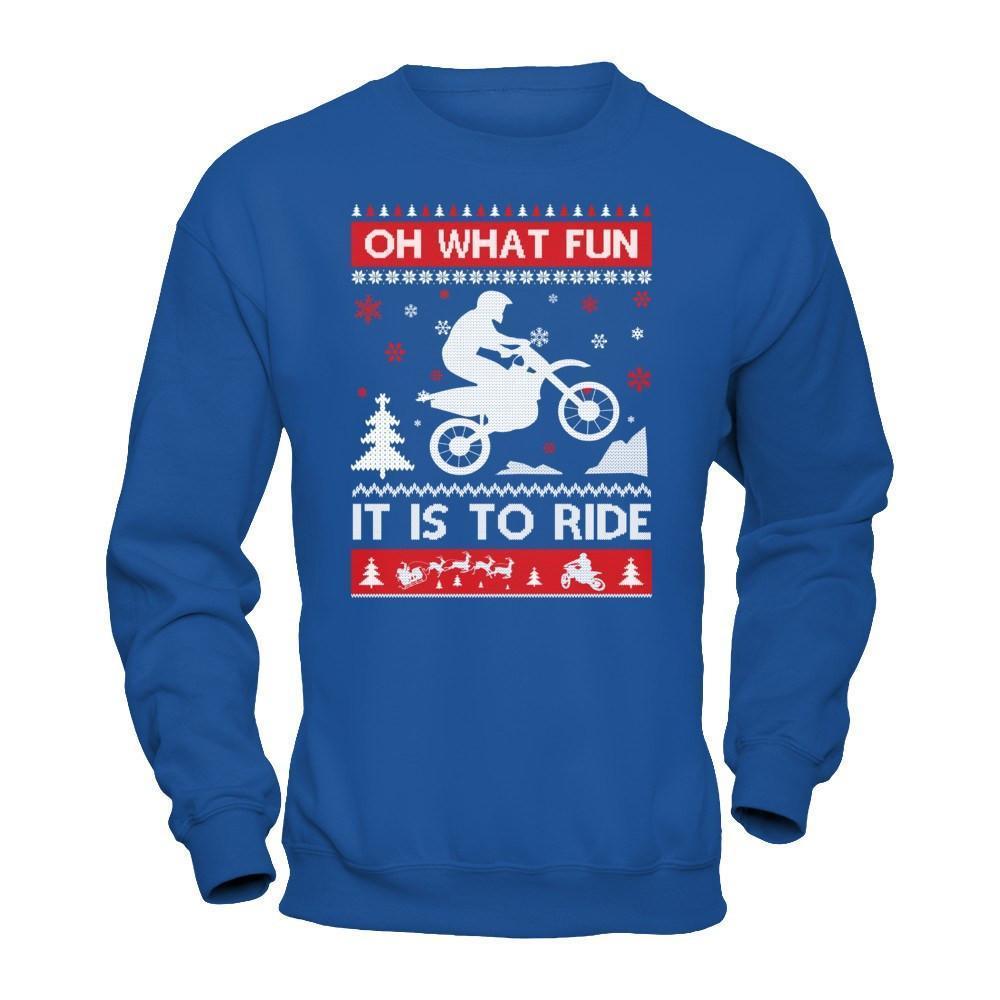 Motocross Sweater Christmas Oh What Fun It Is To Ride-T-Shirt & Hoodie-Crewneck Sweatshirt-Royal